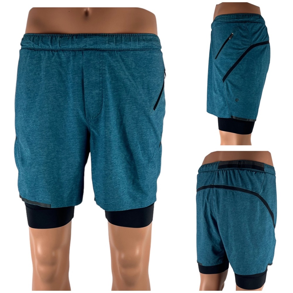 Lululemon Mens Small Pace Breaker Lined Running Athletic Short Blue Turquoise
